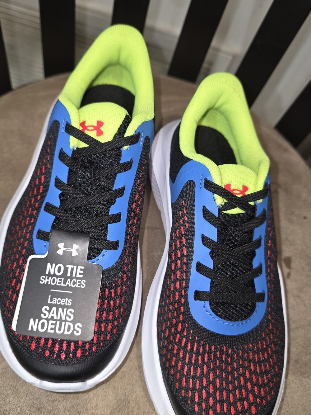 Under Armour Kids Black, Red & Blue No-Tie Sneakers